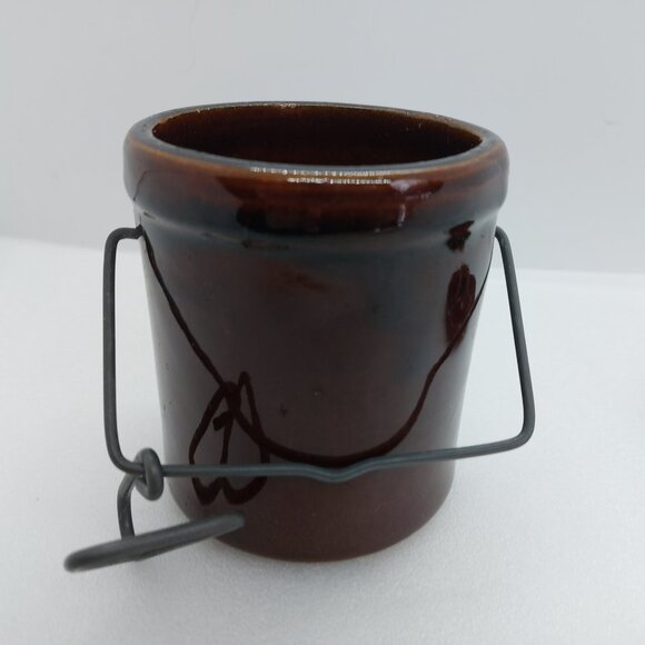 Vintage Brown Glazed Cheese / Butter Crock With Lid & Latch Stoneware - Picture 7 of 15